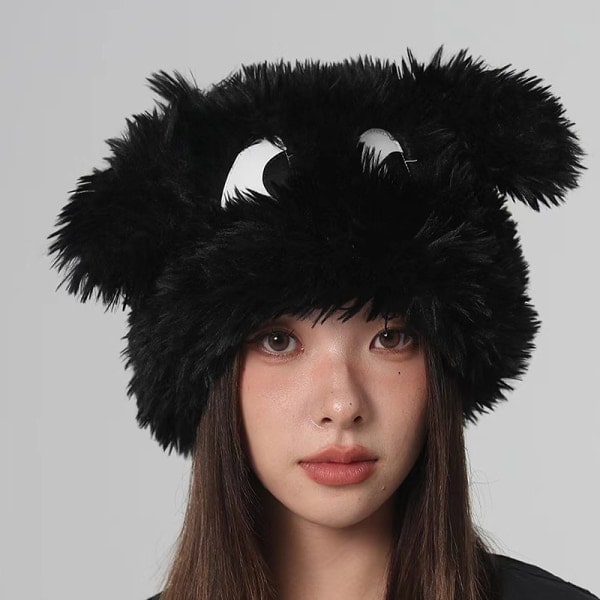 e tecknad stora ögon rolig valp plysch hatt Svart onesize Black onesize