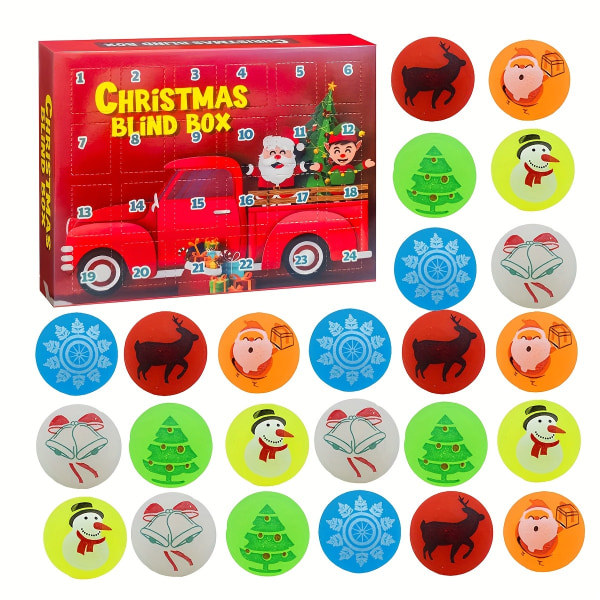 24 stk., Juleadventskalender, 2023 Christmas Glow studsbollar, Glow In The Dark studsbollar til børn, gummi studsbolde Bulk 24stk