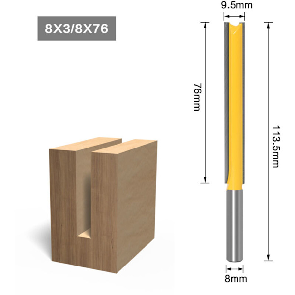 Træfræserbit Ekstra Lang Fræserbit Skærebit Lige Bit - 76,2 mm