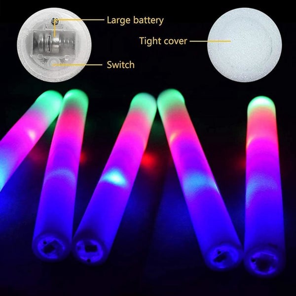24st Light Up Foam Sticks, LED Foam Sticks Glow batonger med 3 lägen blinkande effekt för fest, konc.