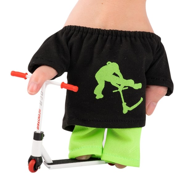 Finger Scooter Toy Mini Alloy Scooter Finger Board Accessories with T-shirt Pants and Shoes Kids Finger Toy Party Favor Black