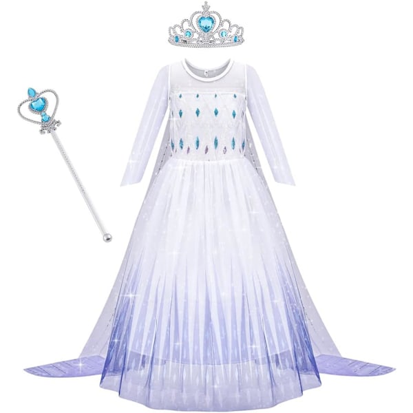 Elsa Kostume, Børn, Piger, Elsa Anna, Prinsessekjole, Børn, Elsakjole Med Krone, Tryllestav, Fest, Udklædning, Karneval, Halloween, Julekostume 100cm