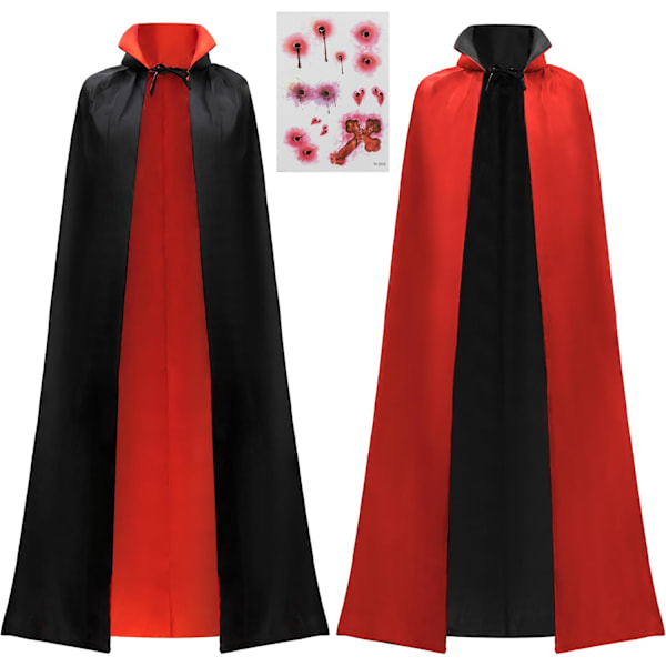 Voksen unisex vampyr kostumetilbehør Halloween vampyr kappe til Transylvania Dracula temafest 55"/140cm