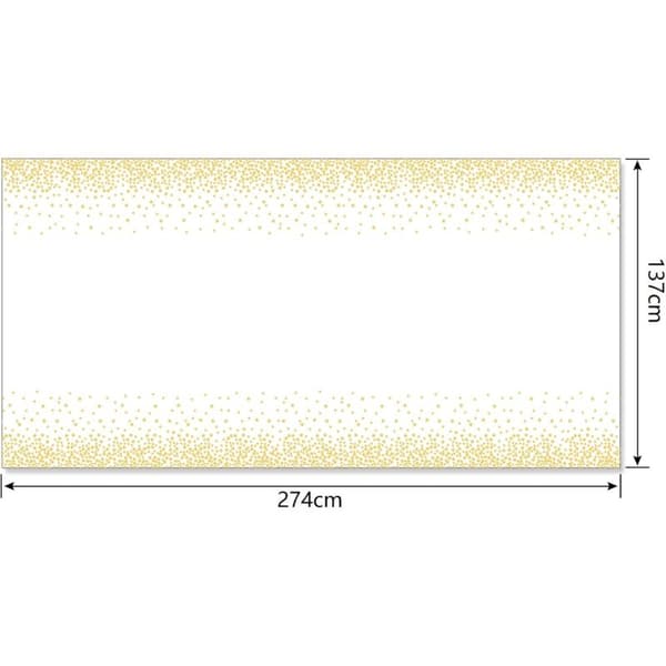 Hvit og Gull Polkadot Plastduk, 137 x 274 cm, Rektangulær, for Bursdagsdekorasjoner