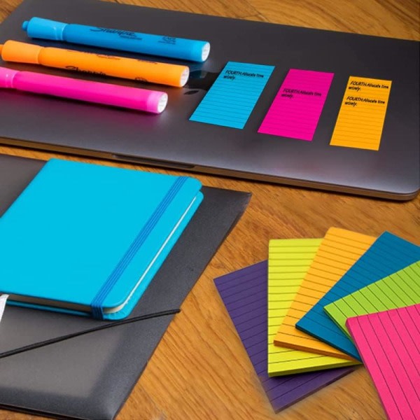 6 ljusa färger Sticky Tabs, 50 ark per förpackning, Sticky Notes Set Super Sticky, Lämpligt för kontor, hem, studenter och möten.