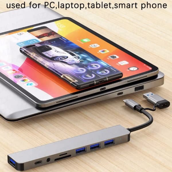 8-i-1-portar USB A Typ C Hub Dockningsstation 3.0