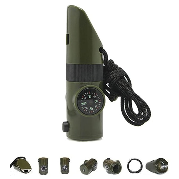 7-i-1 Whistle Army Green Outdoor Adventure Multifunctional Survi
