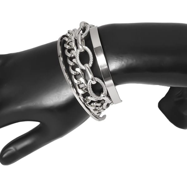 Heyone Boho Stakbar Punk Armbåndssæt Guld Sølv Chunky Lagdelt Justerbar Lænke Armbånd Kæde Smykker til Kvinder og Piger 4stk (Sølv)