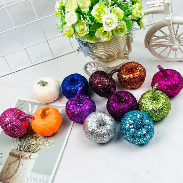 12 stk kunstige mini metalliske glitter paljetter gresskar for festbord dekor DIY Dyp Blå