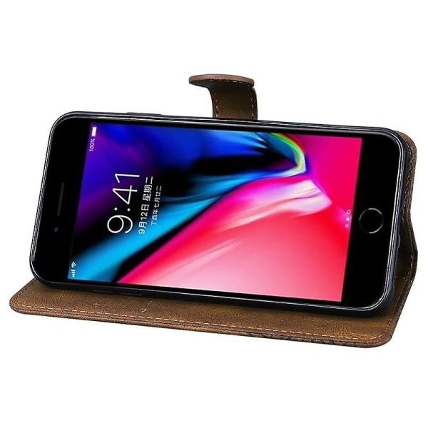 Retro-tuntuu perhosia kohokuviointi vaakasuora flip-kotelo pidikkeellä ja korttipaikalla ja lompakolla Iphone 8 Plus / 7plus (ruskea)