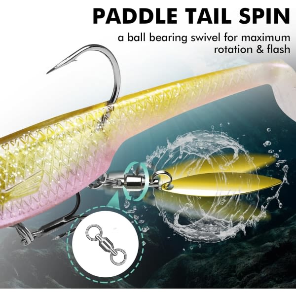 Förriggat Jig Head Mjuka Fiskedrag, Paddle Tail Swimbaits för basfiske, Shad eller Grodyngel Lure med Spinner, Premium Fishing Bait