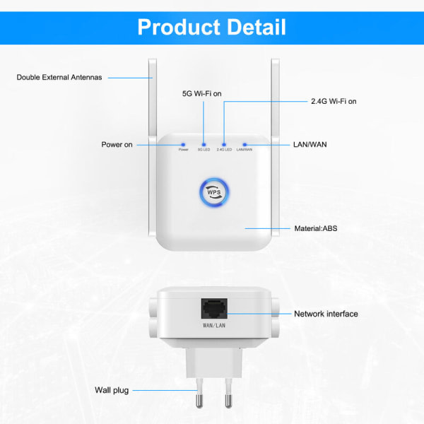 AC24 Dual Band Wifi Signal Booster Repeater 1200M Wireless Through Wall Router Wifi Repeater (Vit)