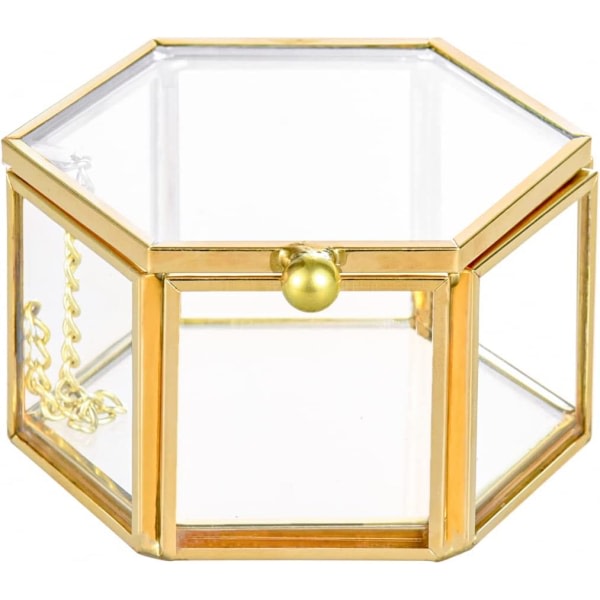 CDQ Gold Glass Jewelry Box Ystävänpäivä hääpäivälahja 3,14 tuumaa