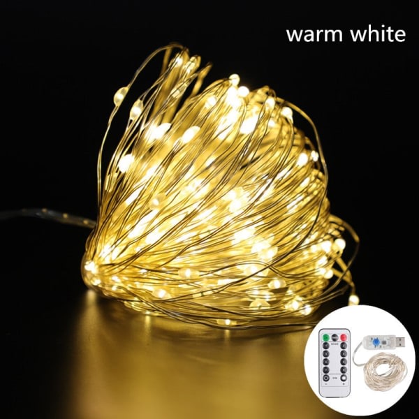 Langvarig 5m 10m 20m LED Fairy Lights Garland Fjernbetjening USB String Lights Nytår Juldekorationer til hjemmet Julebelysning hvid 20M 200LED