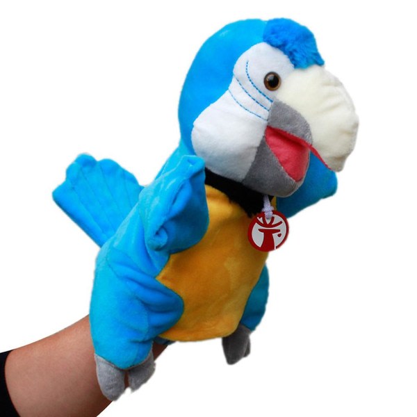 Tecknad papegoja för barn Handdockor Tecknad fågel Djur Plyschdocka Pedagogisk leksak Rollspelsdockor（blå）