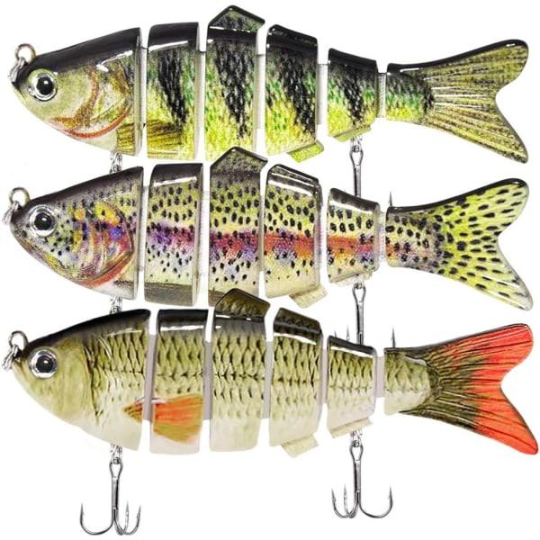 Fiskedrag for basstørre 97 mm multi simbeten Langsomt synkende bioniske simbasbeten Naturtro fiskebeten, 3-pak (pakke med 3-B)