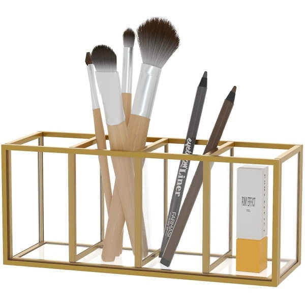 Akryl Makeup Penselholder Organizer, 1 Golden Makeup Pensel Organizer, Guld