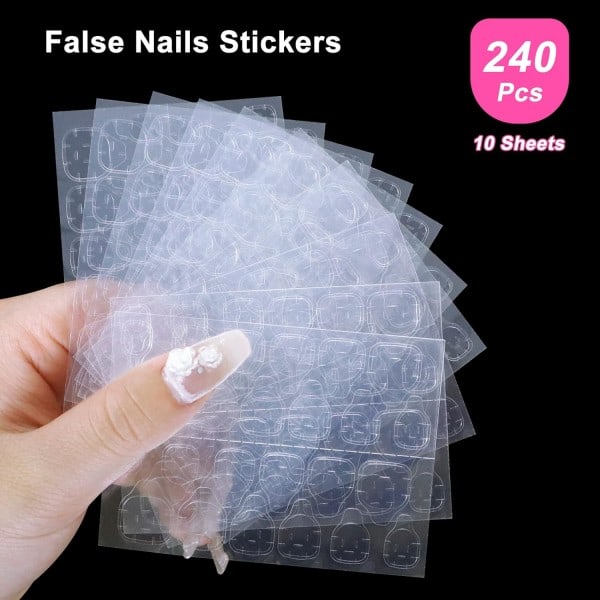240 st Nagelklistermärken, 10 ark lösa naglar Dubbelsidig klistermärke h