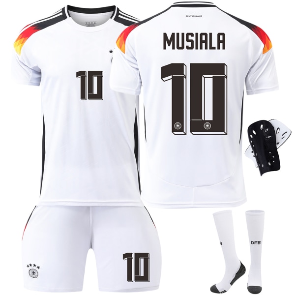 Tyskland Hemma EM 2024 Jersey Fotbollströja Barn Herr Kit No.MUSIALA With socks+protective gear 16