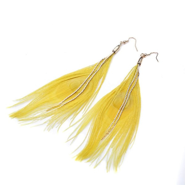 Bohemian Feather Tofs Korvakorut Trendikkäät Pitkät Ripustuskorvakorut Tippaavat Kellokorvakorut Naisille (Keltainen)