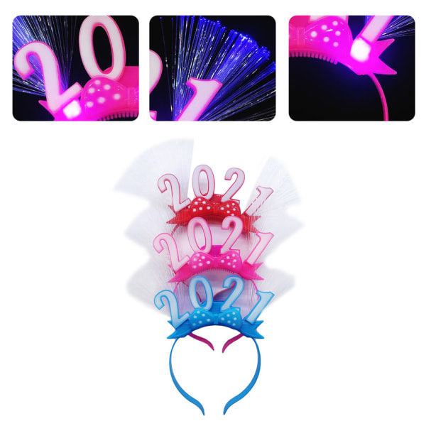 2021 LED Lysende Fiberoptisk Pandebånd Nytårs Hårbøjle Glødende Party Favors