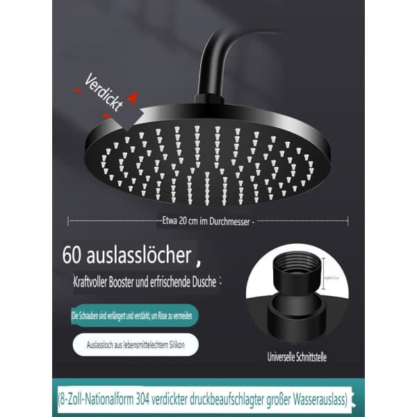8 tommers regndusjhode, 304 rustfritt stål, tykk
