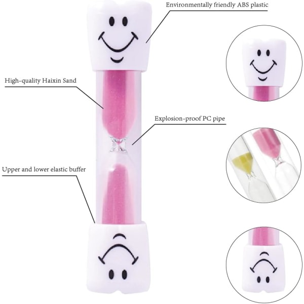 2st Timglas Timer med Smile Face Timglas för barn som leker, lagar mat, tränar, studerar, borstar tänderna, etc. (3 minuter)