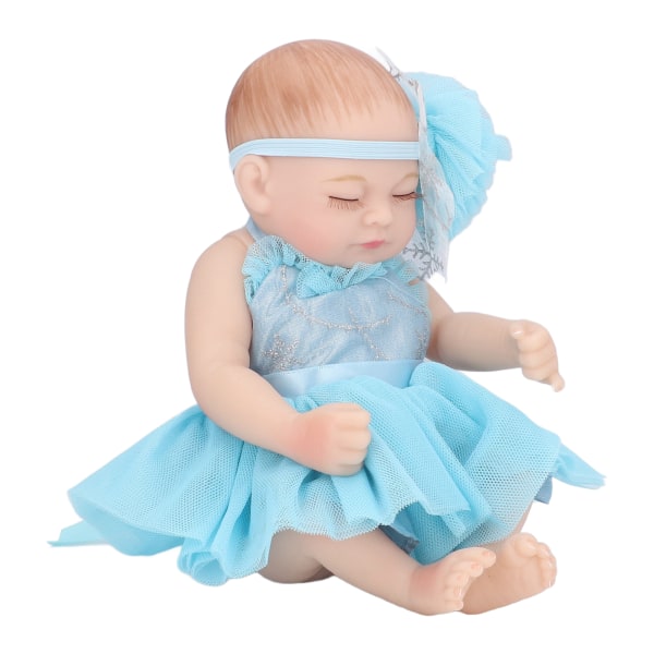 10 tums nyfödd Reborn docka mjuk silikon naturtrogen sovande baby leksak med vackra klänning Blå kläder