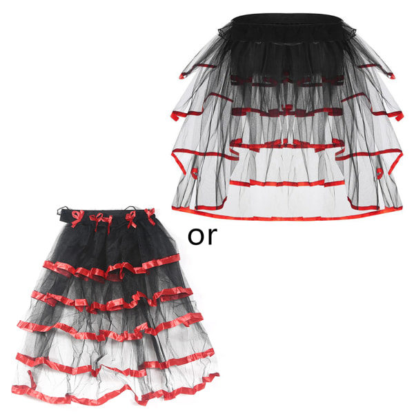 Dame Ballet Tulle Hale Tutu Skørt Kontrastfarvet Satin Kant Lagdelt Ruff