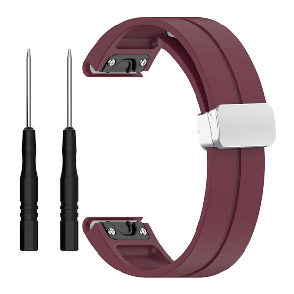 Lämplig för Garmin Fenix7x klockarmband Fenix7 6 5 snabb frigöring magnetiskt fällbart spänne rem 22mm Burgundy-Silver Buckle