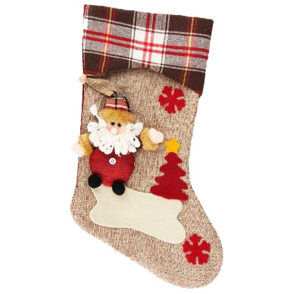 Julstrømper, stor størrelse Klassisk julstrømpe Nisse Snømann Ren Xmas-karakter for festdekorasjon 1 stk - brun