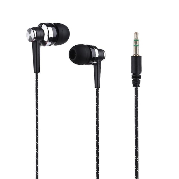 Snygg flettet linje stereomusik høretelefoner til in-ear-headset uden mikrofonhøretelefoner Sort Black