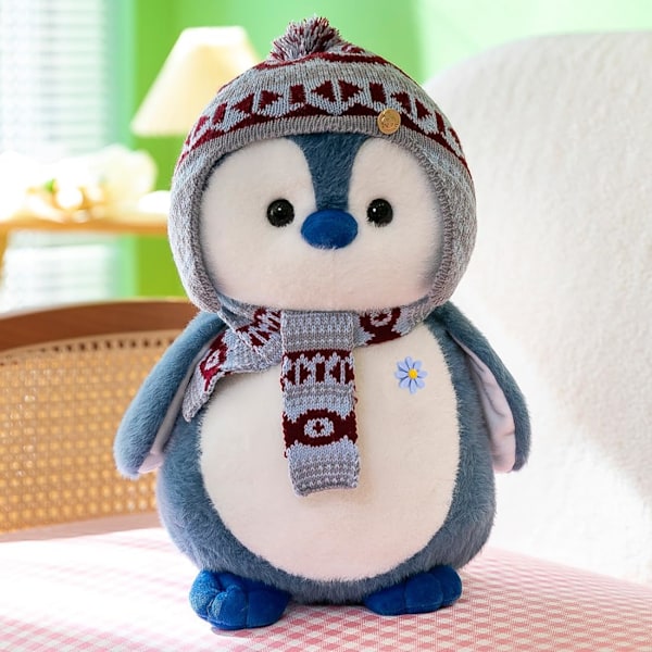 Plushdjur, pingvin, gosig, mjukisdjur, gosedjur att mysa och leka med, squishmallow, pingvin, plysch för barn (blå 20 cm) blue