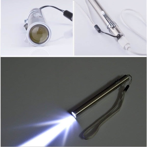 3-pack mini USB uppladdningsbara LED-fickor i rostfritt stål Vattentät med klämma + USB -kabel för mekaniker, sjuksköterska, läkare