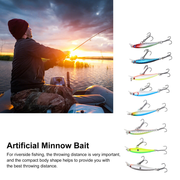 8 kpl Minnow-uistin 5cm/3g keinotekoinen uppoava pitkän heiton kovapäinen syötti Wobbler Jig Bet