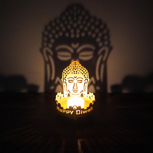 Metallisk Ljusstake Projektion Buddha Staty Ljusstake Bordshållare Dekorativ Ihålig Ljusstake Middag null - D