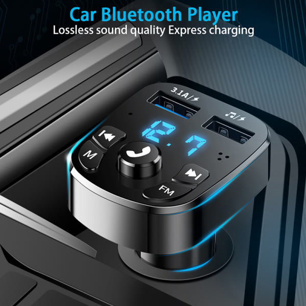 Bluetooth Versio 5.0 FM-sändare Car Player Kit Card Car Ch Musta