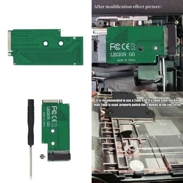 M.2 NVME -sovitin Legion Go -muokkauslevyyn 2240 - 2280 NVMe -siirto vihreä