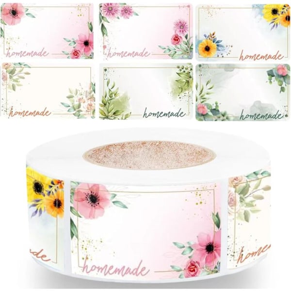 1000 stk. rektangulære blomsterklistremerker for glass, krydder, flasker, bryllup, bursdag