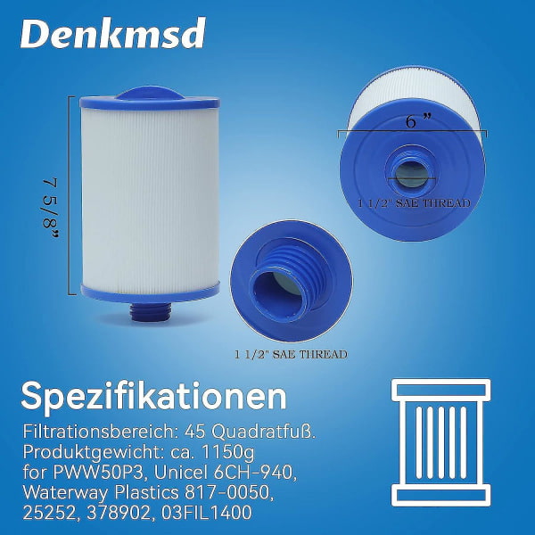 2-pak spafilter, til Unicel 6ch-940, til Pww50p3, til vandvejsseparator og Filbur Fc-0359