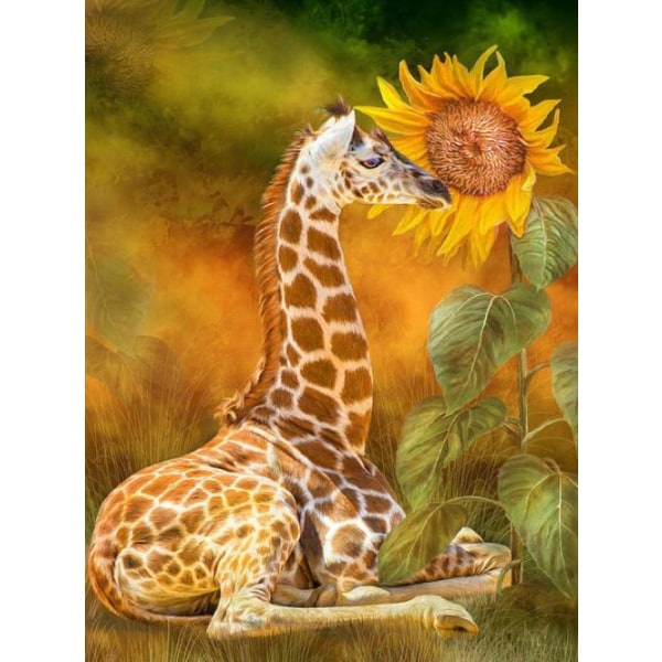 Solros och giraff diamond painting (40x50 cm)
