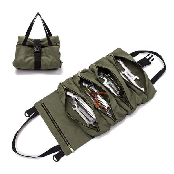 Verktøyveske med glidelåser og håndtak Multi-Tool Roll Up Vesker for Katt Verksted Garasje Hengeverktøy Bærer Khaki