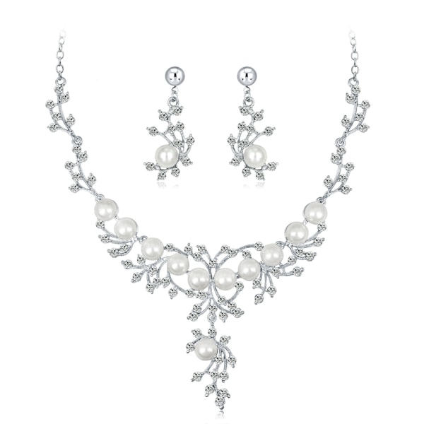 1 set utsökt jäljitelmä pärlhänge halsband örhänge stud bröllop blommiga smycken set present till systrar familjer brud