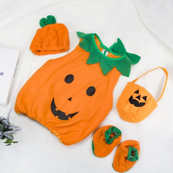 Babygresskar-kostyme - Halloween-antrekk med hatt og pose for barn 85-90 cm S Pumpkin-90 cm