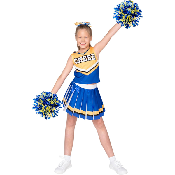 Cheerleader-kostym för flickor Halloween Söt Cheerleader-uniform Outfit med tillbehör Blue gold Large (10-12 yrs)