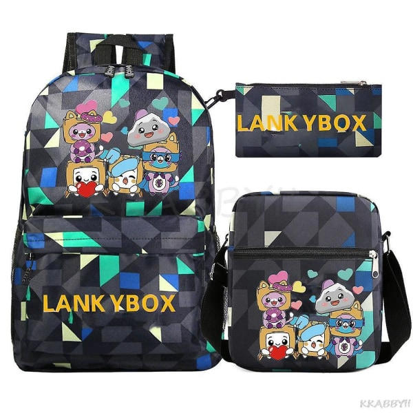 Lankybox Skolväska Cartoon Axelväskor Casual Canvas Bag Student Laptop Mochilas3st setbild färg3