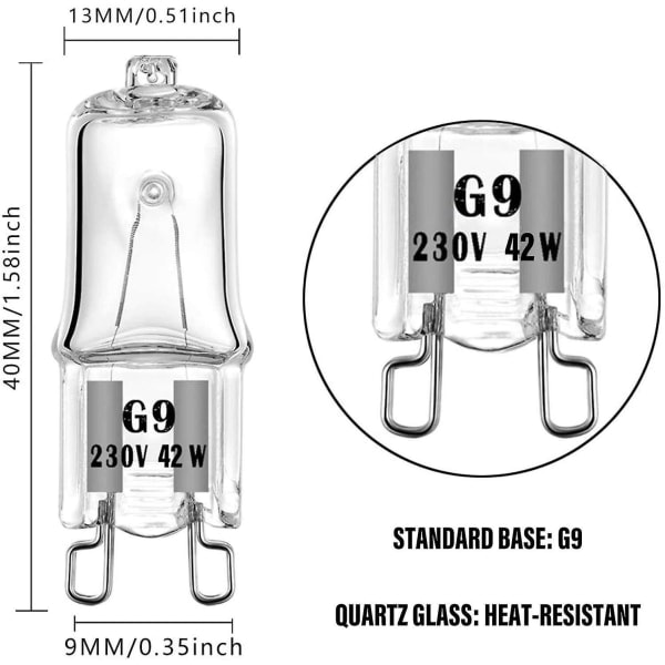 10 stk G9 28w/40w Dimbar 370 Lumen C-klassede halogenpærer