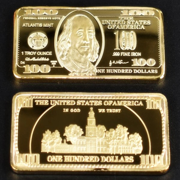 USA 100 dollar bullion 24k gullbarre metallmynt gullstenger USD