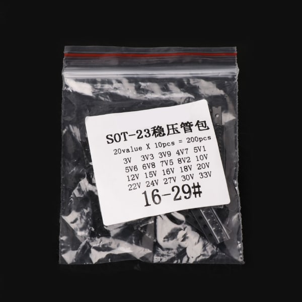 200 stk SOT23 SMD Diode Prøvesæt 20 sortere hver 10 stk 3V-33V Zener SMD Diode