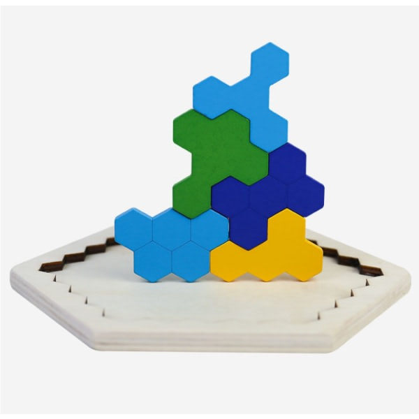 CDQ Trähexagon Pussel - Form Block Tangram Hjärngympa Leksak